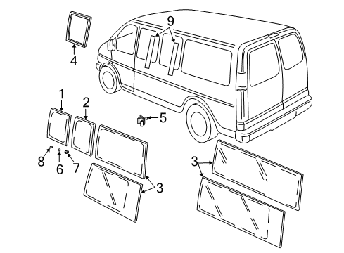 2017 Chevy Express 2500 Body Side Panels - Glass & Hardware Diagram