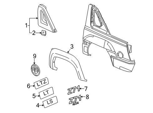 2012 Cadillac Escalade EXT Exterior Trim - Quarter Panel Diagram