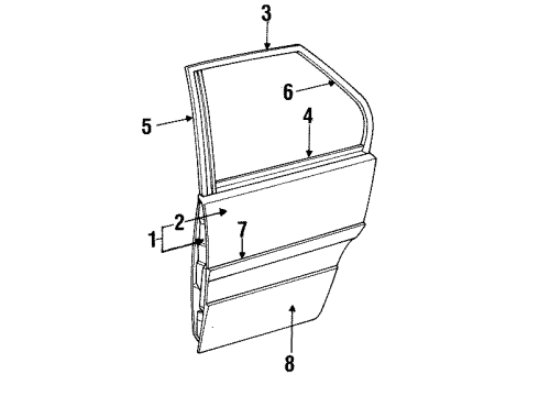 1991 Chevy Caprice Reveal Molding, Black, Rear Upper Passenger Side Diagram for 16614986