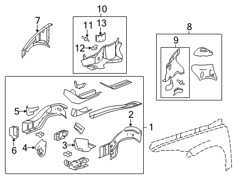 2010 Chevy HHR Structural Components & Rails Diagram