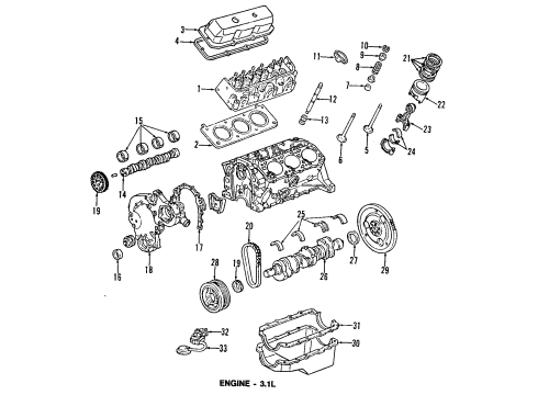 1993 Chevy Lumina APV Engine Parts, Mounts, Cylinder Head & Valves, Camshaft & Timing, Oil Pan, Oil Pump, Balance Shafts, Crankshaft & Bearings, Pistons, Rings & Bearings Diagram