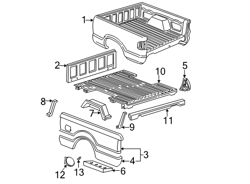 2002 Chevy S10 Pickup Box Assembly, Front & Side Panels, Floor Diagram
