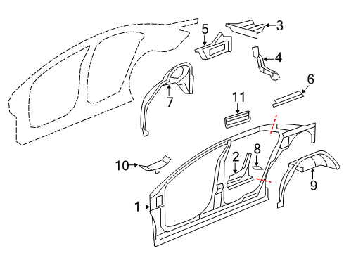 2008 Saturn Aura Inner Structure - Quarter Panel Diagram