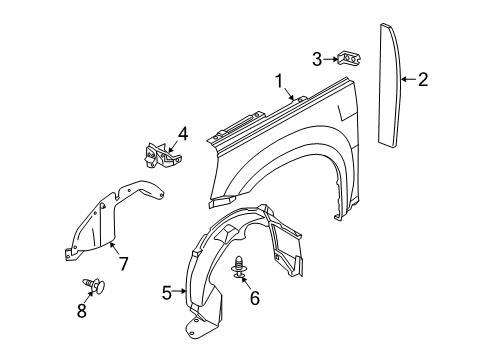 2007 Pontiac Torrent Splash Shield, Front Inner Driver Side Diagram for 22624531