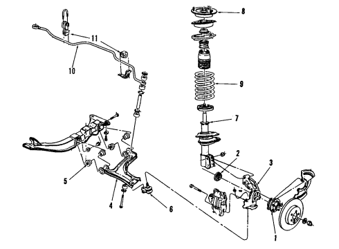 1984 Cadillac Cimarron Front Suspension Components, Lower Control Arm, Stabilizer Bar Diagram