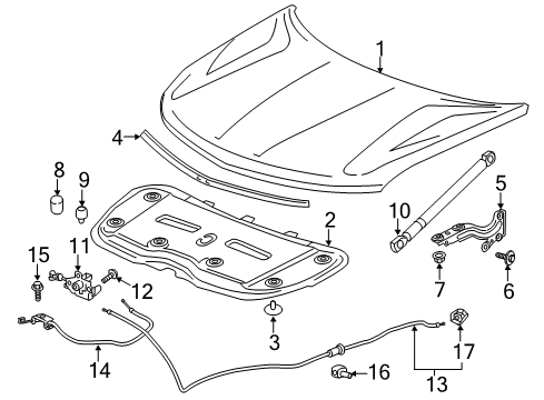 2023 Chevy Traverse Hood & Components Diagram
