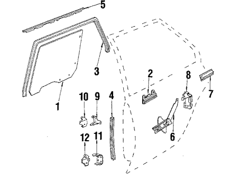 1985 Chevy Cavalier Rear Door - Glass & Hardware Diagram