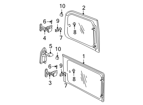 1998 Chevy Venture Side Panel - Glass & Hardware Diagram