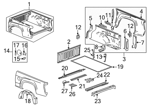 2012 GMC Canyon Pickup Box Assembly, Front & Side Panels, Floor Diagram