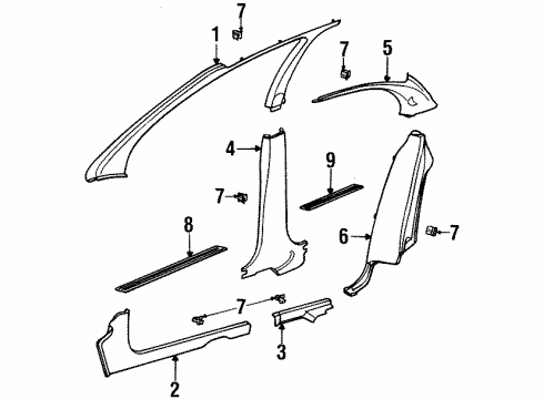 1999 Saturn SL2 Interior Trim - Pillars, Rocker & Floor Diagram