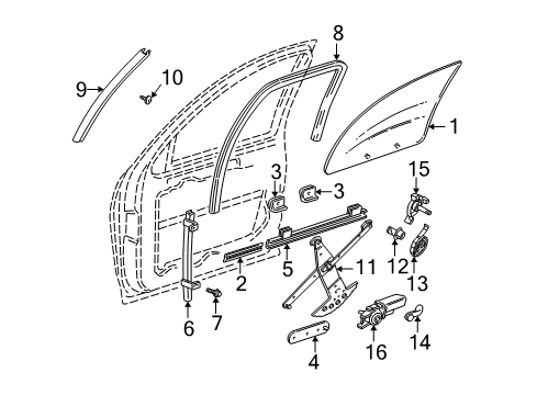 2005 Pontiac Montana Front Door - Glass & Hardware Diagram