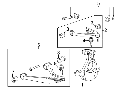 2015 Chevy Silverado 1500 Front Suspension Components, Lower Control Arm, Upper Control Arm, Stabilizer Bar Diagram
