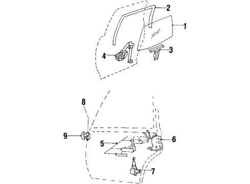 1990 Pontiac 6000 Rear Door - Glass & Hardware Diagram