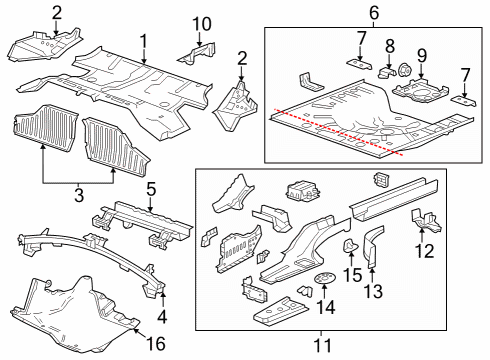 2012 Chevy Volt Rear Body - Floor & Rails Diagram