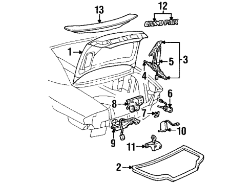 1997 Pontiac Grand Prix Nameplate, Charcoal, Front Diagram for 10255620
