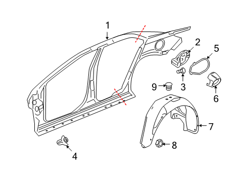 2008 Saturn Aura Quarter Panel & Components Diagram