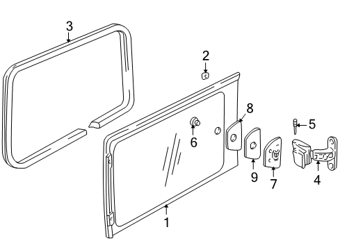 2003 Chevy Venture Side Loading Door - Glass & Hardware Diagram