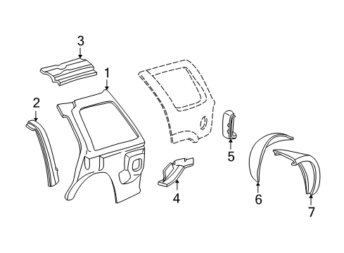 2004 Oldsmobile Bravada Inner Structure - Quarter Panel Diagram