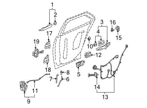 2005 Cadillac STS Rear Door - Lock & Hardware Diagram