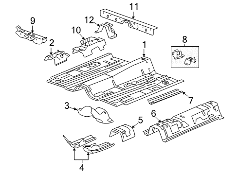 2012 Chevy Malibu Pillars, Rocker & Floor - Floor & Rails Diagram
