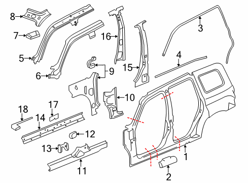 2010 Chevy HHR Center Pillar, Hinge Pillar, Rocker, Uniside Diagram