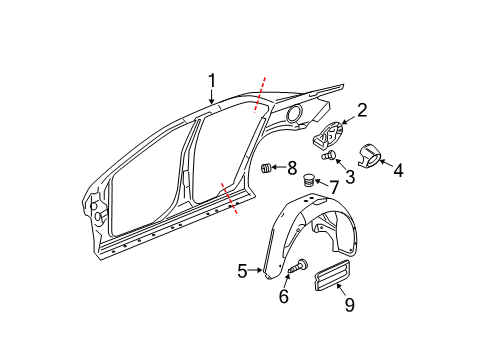 2012 Chevy Malibu Quarter Panel & Components Diagram