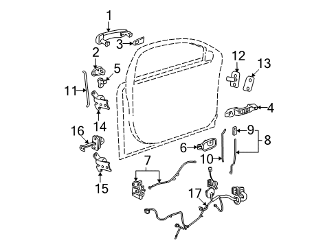 2012 Chevy Malibu Front Door - Lock & Hardware Diagram