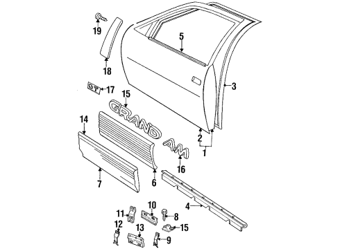 1998 Pontiac Grand Am Nameplate, Gray, Front Diagram for 22636906