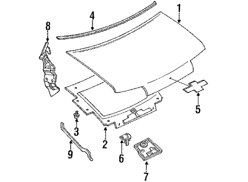 1993 Chevy Lumina APV Hood & Components Diagram