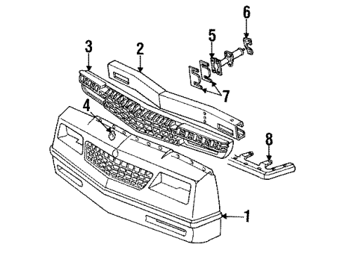 1984 Chevy Monte Carlo Emblem, Front Diagram for 16502200