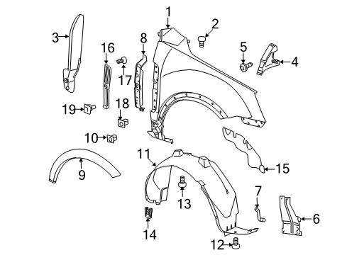 2009 Saturn Vue Fender & Components, Exterior Trim Diagram