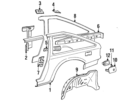 1986 Chevy Spectrum Quarter Panel & Components Diagram