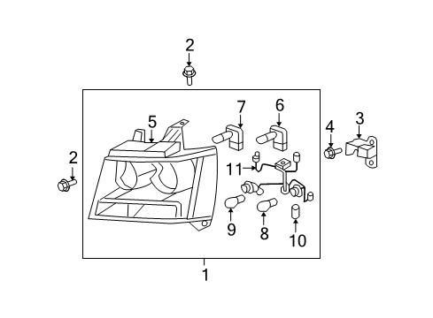 2012 Chevy Suburban 2500 Headlamp Assembly, Front Driver Side Diagram for 22853025