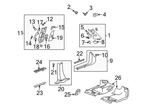 2007 Saturn Outlook Interior Trim - Pillars, Rocker & Floor Diagram