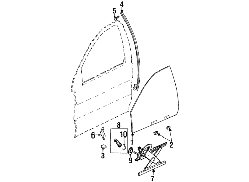 1999 Saturn SL2 Front Door - Glass & Hardware Diagram