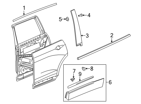 2024 Cadillac XT6 Exterior Trim - Rear Door Diagram