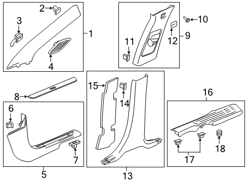 2024 Cadillac XT6 Interior Trim - Pillars Diagram