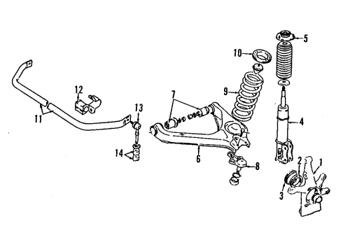 2004 Chevy Tracker Front Suspension Components, Lower Control Arm Diagram