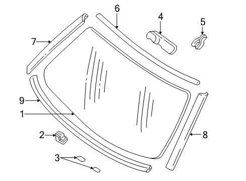2004 Chevy S10 Windshield Glass, Reveal Moldings Diagram