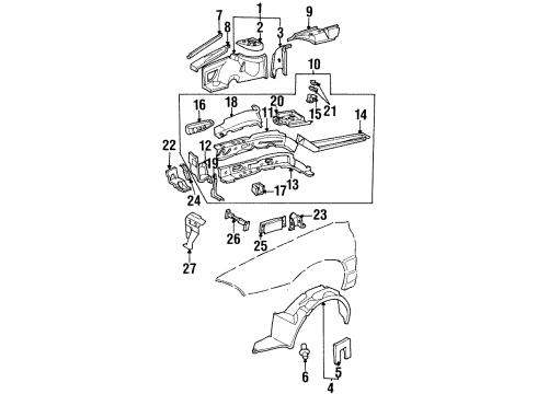 1999 Oldsmobile Aurora Structural Components & Rails Diagram