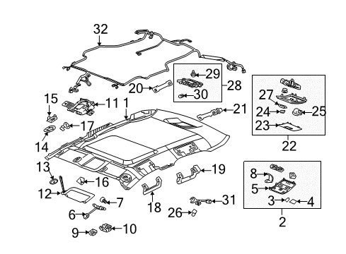2005 Cadillac STS Interior Trim - Roof Diagram