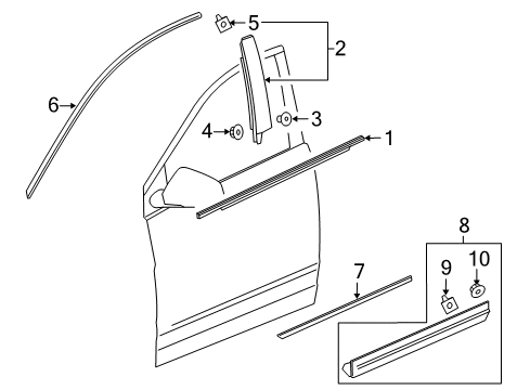 2022 Cadillac XT5 Exterior Trim - Front Door Diagram