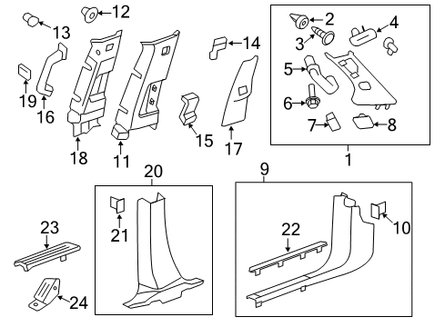 2017 Chevy Traverse Interior Trim - Pillars, Rocker & Floor Diagram