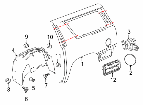 2020 Cadillac Escalade ESV Quarter Panel & Components Diagram