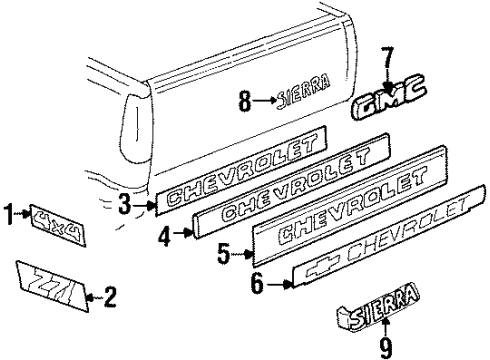 1994 GMC C3500 Exterior Trim - Pick Up Box Diagram 3 - Thumbnail