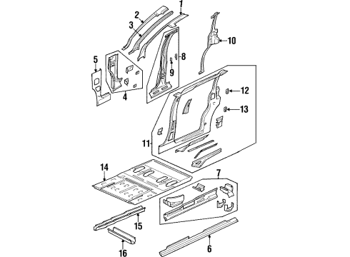 2000 Oldsmobile Silhouette Aperture Panel, Center Pillar, Floor & Rails, Hinge Pillar, Rocker Panel Diagram