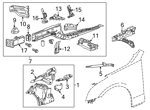 2016 Cadillac ATS Structural Components & Rails Diagram