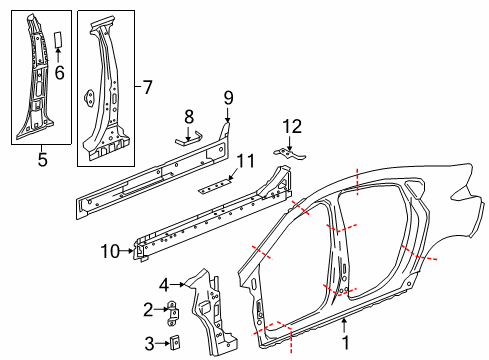 2017 Chevy Volt Center Pillar & Rocker, Hinge Pillar, Uniside Diagram