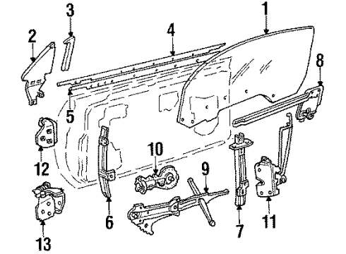 1987 Chevy Camaro Door - Glass & Hardware Diagram