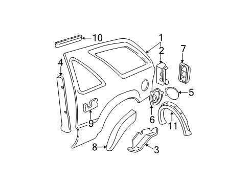 2000 GMC Jimmy Quarter Panel & Components, Exterior Trim Diagram